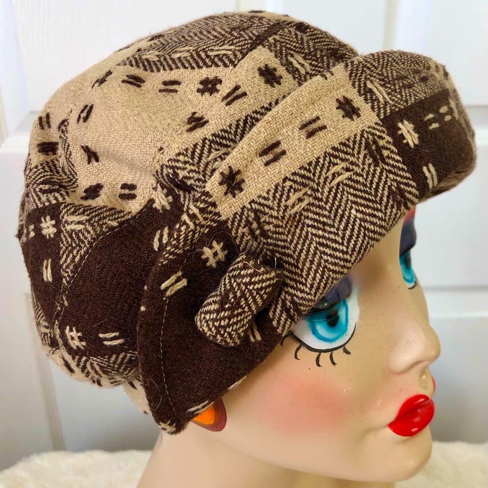 Vintage Retro 20s Tweed Patchwork Retro Cotton Hat M/L - Picture 2 of 7